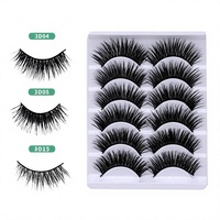 5 paires de faux cils artisanaux 3D en fibres synthétiques naturelles, style croisé, épaisseur 0,07 mm, tige rigide, noirs