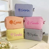 Pochette de maquillage personnalisée brodée avec nom et fleur de naissance, trousse de toilette de voyage sur mesure, cadeaux de mariage