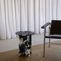 Table basse en marbre de haute qualité Villa modèle chambre personnalisée petite Table de luxe légère Table d'appoint en travertin
