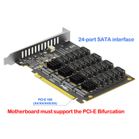 Kartu Ekspansi PCIe X16 ke 24 Port untuk 3.0, Bifurkasi PCIe Diperlukan, 6Gbps untuk Adapter HDD SSD RAID Array PCB, Tersedia