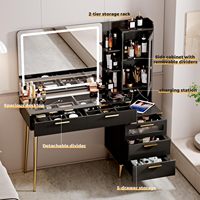 Coiffeuse moderne en bois durable avec miroir LED et 5 tiroirs de rangement pour maquillage, pour chambre/salon, vente en gros