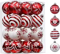 Lot de 24 boules de noël de 6cm, incassables, de luxe, rouge, blanc, décoration faite à la main, ensemble de bonbons, ornements pour arbre de noël