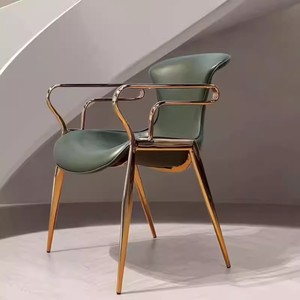 Silla de Cuero Verde de Lujo Personalizada, Silla Comercial Vintage con Reposabrazos Metálicos <span class=keywords><strong>para</strong></span> Hotel, Restaurante, Bar, Cafetería - Product Image 1