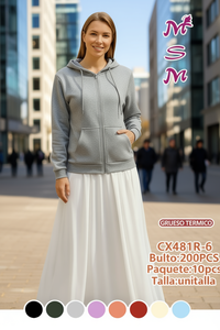 Sweat-shirt à capuche pour femme CX481R-6 en coton et bambou tricoté respirant, couleur unie, pour l'automne - Product Image 2