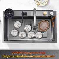 Évier de cuisine à gradins Lavage à gradins haut et bas Multi-fonction Grand évier de cuisine intelligent simple sus304 fait à la main avec lave-gobelet