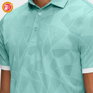 Golf de manga abierta de alta calidad para hombre para Polo verde azulado con tela de punto estampada blanca contrastante para golfistas - Product Image 6