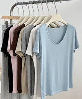 T-shirt court sexy en soie/coton uni à épaules dénudées pour femme, col rond, coupe régulière, manches courtes, basique, flatteur