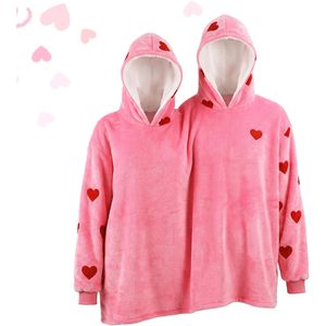 Pyjamas assortis pour couples JoyFuncos, sweat-shirts à imprimé cœur rose, flanelle 100% polyester, unisexe, Saint-Valentin, chauds, manches longues - Product Image 5