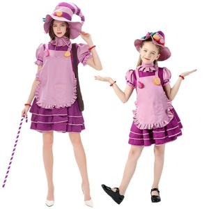 Candy Witch Cosplay Costume Set For Adults And Children Halloween Party Stage Wear <b>Purple</b> Dress With <b>Hat</b> And Accessories - Product Image 1