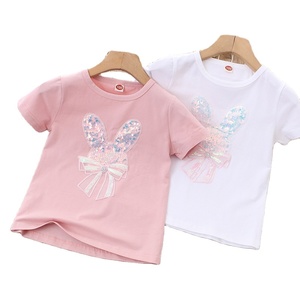 2022 estate nuova maglietta con collo a mezza manica per bambina con paillettes a maniche corte con stampa di <span class=keywords><strong>t</strong></span>-<span class=keywords><strong>Shirt</strong></span> - Product Image 1