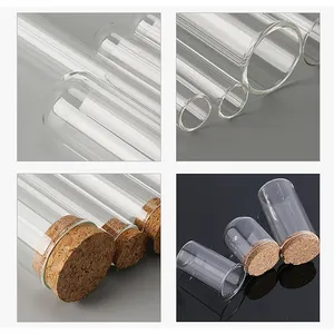 コルクストッパー付き医療グレードクリアラウンド平底ガラス試験管ホウケイ酸ガラス3.3試験管
