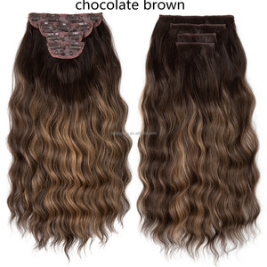 Extension a Clip Lunghe 22 Pollici Pezzo Unico Capelli Mossi Water Wave Parrucca Sintetica Set da Quattro Pezzi 11 Clip Body Wave Marrone Cioccolato per Capelli da Donna - Product Image 5