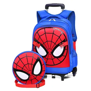 肩包和背包手推车套装儿童可拆卸楼梯爬轮书包踏板车行李箱儿童蜘蛛侠