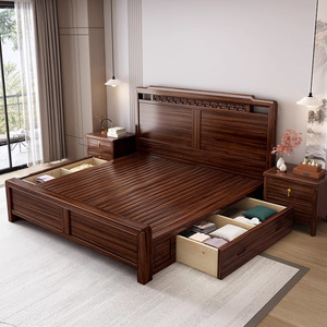 Chinese Style Rosewood Solid Wood Bed 1.8m/1.5m High <b>Box</b> <b>Storage</b> Bed Master Bedroom Furniture - Product Image 2