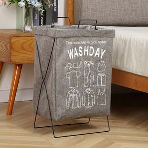 Canvas <b>Laundry</b> Basket Foldable <b>Laundry</b> <b>Bags</b> with Steel Frame for Washing - Product Image 6