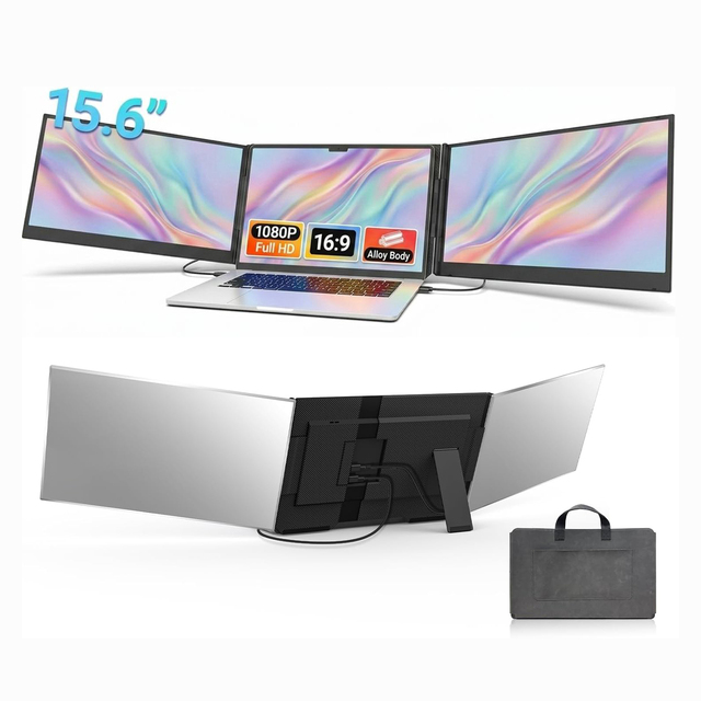 P7 Triple Monitor Portable Laptop Screen Extension Ultra-Thin Foldable Portable Design for Work From Home High Efficiency Studio