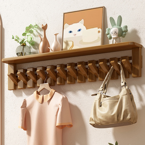 Perchero de pared de madera con estante, estilo teclas de piano, para colgar abrigos en dormitorio, entrada, organizador de almacenamiento, madera maciza - Product Image 1