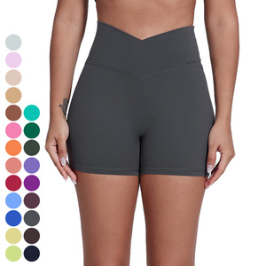 Chéo V Eo 3-Đường May Trở Lại Dây Thắt Lưng Yoga Quần Short Bán Buôn Chạy Thể Thao Quần Short Ngắn Phòng Tập Thể Dục Tập Thể Dục Xà Cạp Yoga Quần Short Cho Phụ Nữ - Product Image 3
