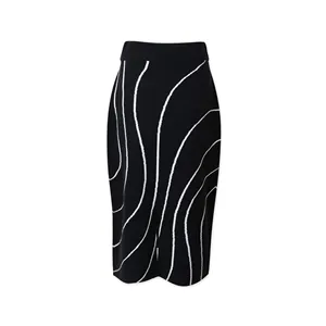 Top Fashion Curve Stripe Jacquard Tight Fitting Women Knit Skirt Dress Sweater