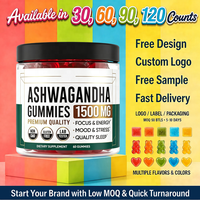 Gummies à l'extrait de racine d'Ashwagandha pour adultes : soutien quotidien contre le stress, clarté mentale, complément à base de plantes haute puissance, sans gluten