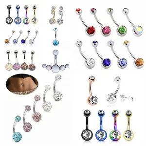 Fashion Piercing Double Gems Surgical Steel Belly Rings Woman Belly Button Rings Jewelry Custom Navel Belly Rings