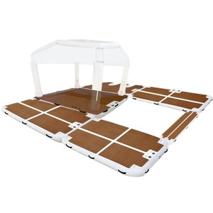 Plataforma Flotante Modular Inflable para <span class=keywords><strong>Playa</strong></span> con Toldo Azul, Cubierta de EVA Tipo Teca, Plataforma Espaciosa para Yates - Product Image 4