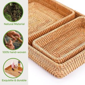 Vassoio in Rattan, Cesto Rettangolare in Vimini per Organizzazione e Conservazione, Vassoio Decorativo Naturale Intrecciato per Arredamento Casa - Product Image 4