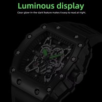 Wlisth 6147 Montre Homme de Sport Tendance à Bracelet en Silicone Mouvement Quartz Cadran Tonneau Aiguilles Lumineuses Étanche
