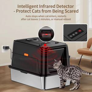 Geruchs kontrolle bedeckte Edelstahl-Katzen toilette Extra große geschlossene Metall-Katzen toilette mit hochseitigem Gehäuse und Schaufel - Product Image 4