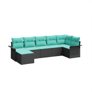 Set di divani da giardino in polyrattan nero da 7 pezzi con cuscini, mobili da esterno dal design contemporaneo - Product Image 1