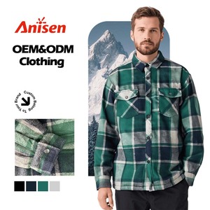 Veste de chemises à carreaux en flanelle boutonnée à manches longues pour hommes, teint en fil de polyester avec doublure <span class=keywords><strong>matelassée</strong></span> pour logo d'hiver <span class=keywords><strong>sur</strong></span> le devant - Product Image 1