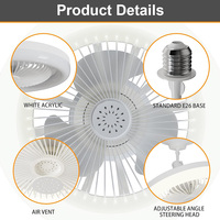 Plafond Led Ventilateur Lumière Tête Mobile Intelligent Gradation E27 Ventilateur Ampoule Décor À La Maison 360 Rotation Télécommande Moderne Ventilateur De Plafond