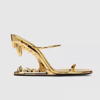 Nouvelles Chaussures d'été à talons hauts ouverts en métal ajouré, en forme de dents de tigre géantes, pour mariage, talons de créateur en caoutchouc