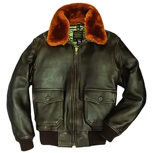 Blouson aviateur en cuir G-1 Design tendance 2023/Blouson en cuir pour hommes/Blouson en cuir avec col cuir authentique pour hommes