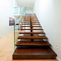 CBMMart carrelage en bois pour escaliers carreaux en bois émaillé céramique marches d'escalier marches en bois garde-corps en verre escalier droit