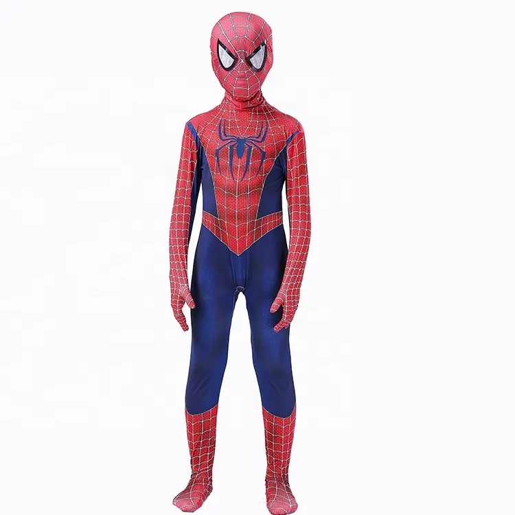 Set Ritsleting Halloween Kostum Pertunjukan Jumpsuit Superhero TV & Film Kostum Spider-Man dengan Tutup Kepala