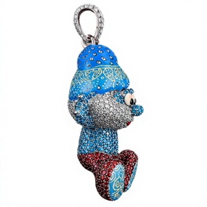 Colgante de Lujo Hecho a Mano con Personaje Azul, Engaste de Diamantes en Bisel, Chapado en Oro y Plata, Joyería Unisex, Regalo para Boda - Product Image 4