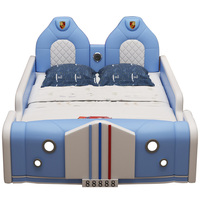 Bleu éclairé enfant garçons enfants lit filles rose enfants chambre meubles ensembles design moderne enfant voiture lit en cuir avec haut-parleur léger
