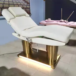 Lüks altın 4 Motor estetisyen masaj masa isıtma tam vücut kirpik yatak LED ışık elektrikli Spa yatak elektrikli masaj yatağı