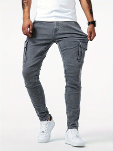 Pantaloni Cargo Uomo in Denim <span class=keywords><strong>Jeans</strong></span> Elasticizzati Stile Street Taglie 30-36 Lavaggio Tinta Unita Multitasche Casual Vita Media Pantaloni Slim <span class=keywords><strong>Jogger</strong></span> Uso Quotidiano - Product Image 4