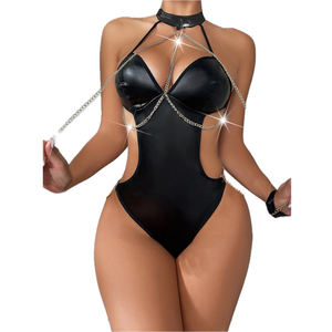 Nouveau body en cuir PU lisse pour dame Sensual Choker Sling Teddy Lingerie sexy pour <span class=keywords><strong>femme</strong></span> - Product Image 1