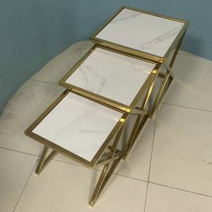 Entrega rápida KIKA K17 # Mesa Auxiliar Superior de mármol con marco de acero inoxidable dorado cuadrado contemporáneo para muebles para el hogar Uso en casa de huéspedes - Product Image 5