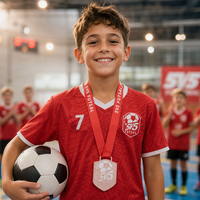 Medaglia Sportiva Personalizzata OEM in Metallo per Calcio a 5, a Forma di Scudo in Lega di Zinco, con Logo Goffrato e Nastro, per Premiazioni e Souvenir di Competizioni