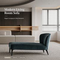 Canapé Chaise Longue Moderne en Velours avec Dossier Courbé et Pieds en Bois Massif pour Salon et Hôtel