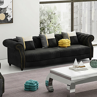 Villa moderne, ensemble de canapés en velours de luxe en tissu noir, meubles à cadre en bois, canapé sectionnel tufté, canapés de salon modulaires pour la maison