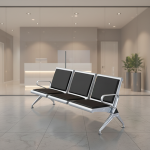 مقعد انتظار حديث ثلاثي المقاعد من الجلد الصناعي والمعدن - تصميم مريح ومتين للاستخدام في الصالات الرياضية والمستشفيات والمكاتب - Product Image 6