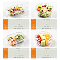 Bol à salade en plastique PET transparent en gros, 14oz 20oz, récipient rond avec couvercle, jetable, qualité alimentaire, empilable, hermétique, pour vente en gros