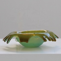 Bixuan Aqua Groene Olijf Amber Splash Rim Mondgeblazen Soda Lime Glas D32cm Schaal Schaal Sculpturale Fruit Schaal Tafeldecoratie