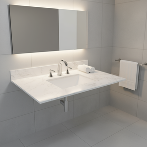 Plan de toilette en pierre blanche de Carrare, 31 pouces, rectangulaire, avec lavabo en céramique à encastrer, trois trous pour robinets - Product Image 2