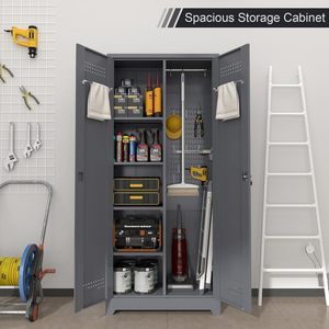Gabinete de almacenamiento de acero moderno de 2 puertas para el hogar, escalera de Metal extensible, fregona, escoba, gabinetes de limpieza, sala de estar patas para, gimnasio - Product Image 5